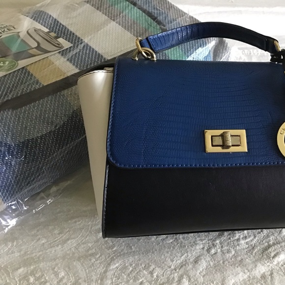 Christian Lacroix top handle bag in white, black and blue. - Picture 3 of 8